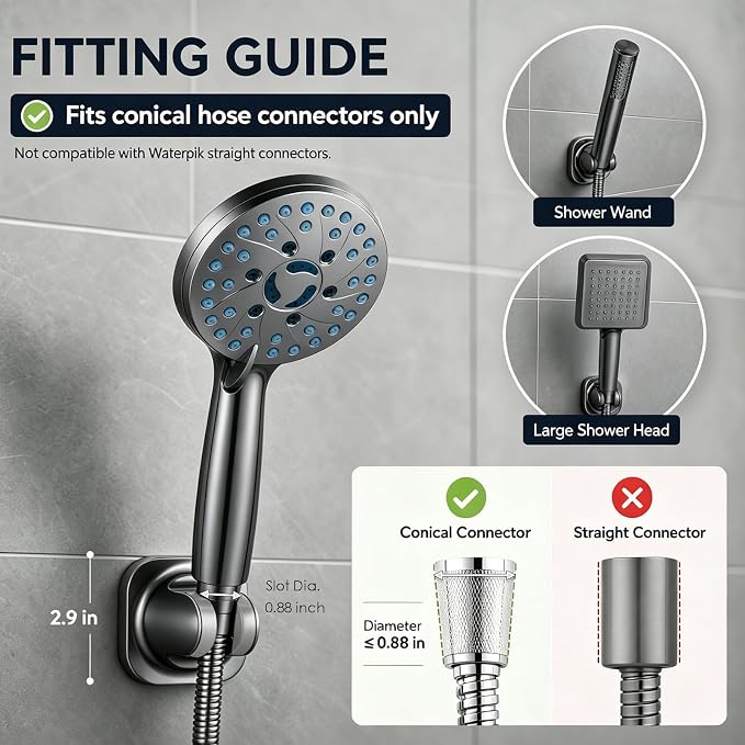 Handheld Shower Head Holder - 5 Positions Adjustable - Slide to Fit - Adhesive Mount with Screw Option, Bathroom Wall Mount Shower Hose Holder (Gun Metal)