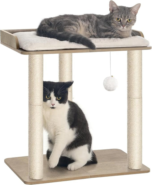 22in Cat Tree Tower Condo, Cat Scratch Posts for Indoor Cats, Big Plate, Three 23.6in Full Sisal Scratching Posts, Greige