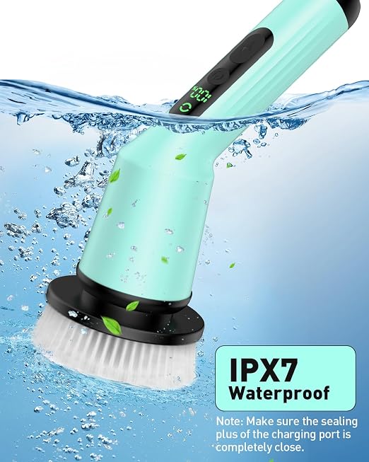 Electric Spin Scrubber for Bathroom, Shower Scrubber with Long Handle | Shower Cleaner Brushes, IPX7 Waterproof & 2 Speed, 8 Brush Heads, 90min Runtime, Bathroom Cleaning Supplies for Toilet Tub
