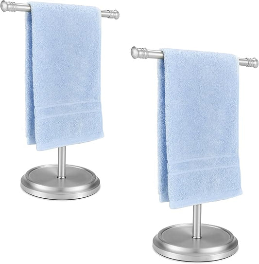 Hand Towel Holder Stand, Stainless Steel Free Standing Towel Rack Stand, Rust-Proof Towel Bar for Bathroom Kitchen Countertop, Brushed Nickel, 2 Pack