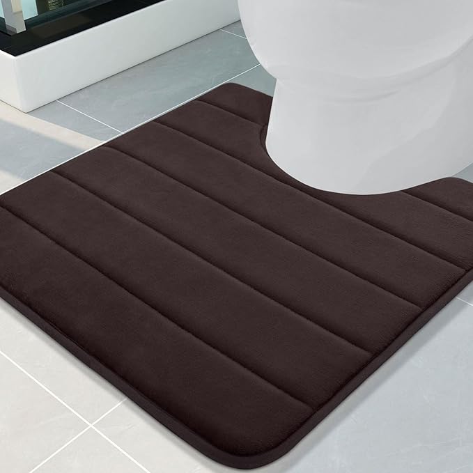 Buganda Memory Foam U-Shaped Toilet Rugs 24 x 24, Absorbent Bathroom mat | Brown, Thick Soft Machine Washable toilet mat for bathroom, Contour Bath Rugs Mat for Toilet Base