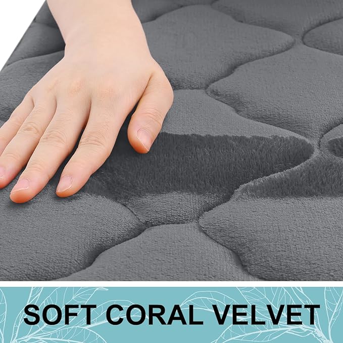 OLANLY Memory Foam Bath Mat Rug 47x32, Ultra Soft Bathroom Rugs, Dark Grey | Thick Absorbent Carpet, Non-Slip Backing, Machine Washable, for Bathroom Floor, Tub, Shower and Home Decor Accessories