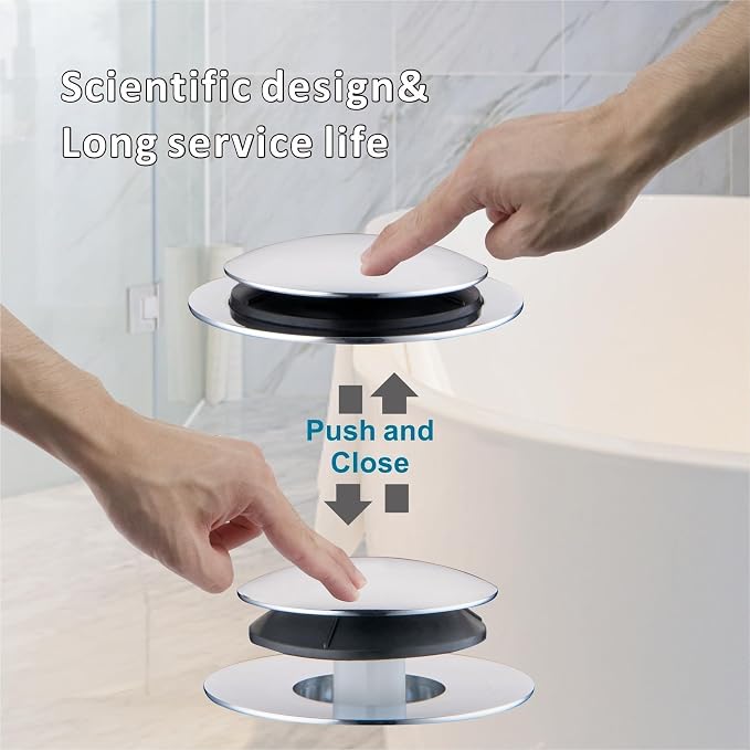 WELSAN Chrome Bathtub Drain Stopper, Universal Pop Up Tub Drain Stoppers Replacement Tip Toe and Lift and Turn with 2-Hole Overflow Face Plate Cover, EZ Bathtub Plug