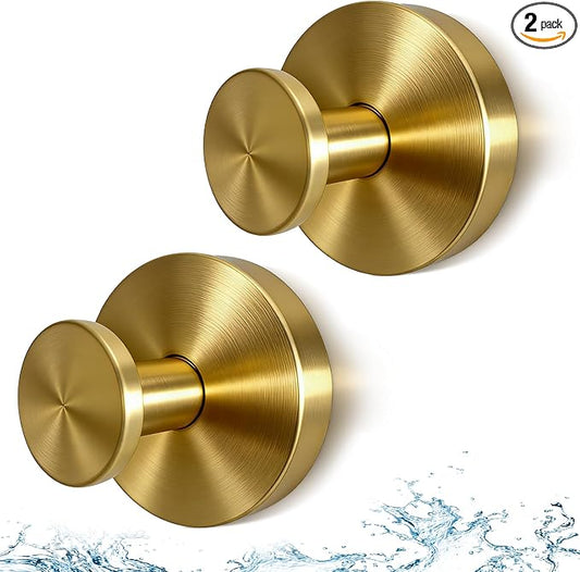 2026 Upgraded No Drill Gold Suction Cup Hooks for Shower, Heavy Duty Suction Hooks, Gold Bathroom Towel Hooks for Windows, Glass Door & Tile, 2 Pack