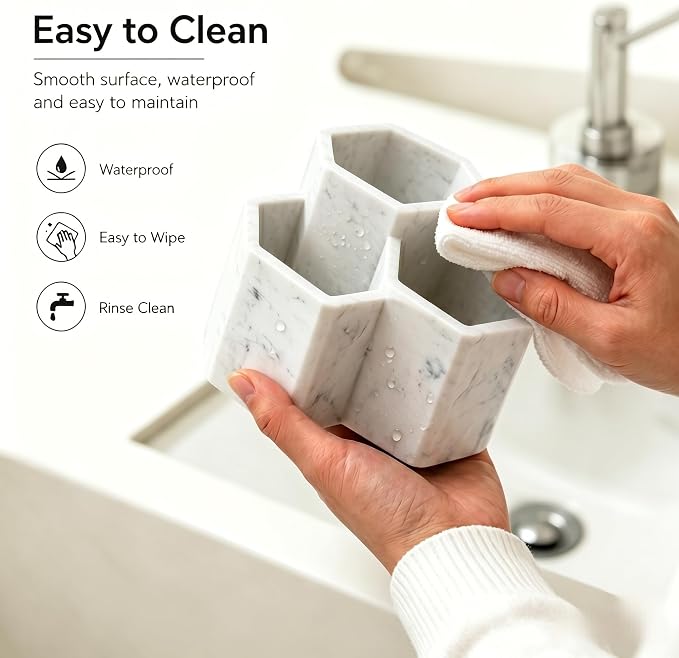 Resin Toothbrush Holder, 3-Slot Bathroom Countertop Organizer | 3-slot resin holder organizes toothbrushes, toothpaste, razors, and makeup brushes for bathroom vanity, countertop, or shower