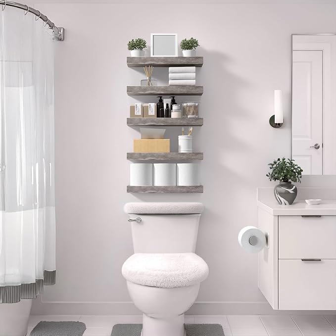 Sorbus Floating Shelves for Wall – 16 Inch Floating Shelf for Kitchen, Bedroom, Living Room, Bathroom, Home & Wall Decor - Mounted Bathroom Shelves with Invisible Brackets (Grey, 3 Pack)