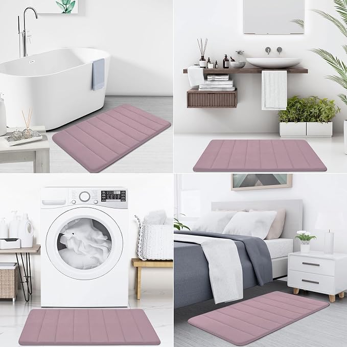 Buganda Memory Foam Bath Mat 47 x 17, Ultra Soft Absorbent Bathroom Rugs | Mauve, Machine Washable Quick Dry Bath Mats for Bathroom Floor, Shower and Tub, Home Decor Accessories