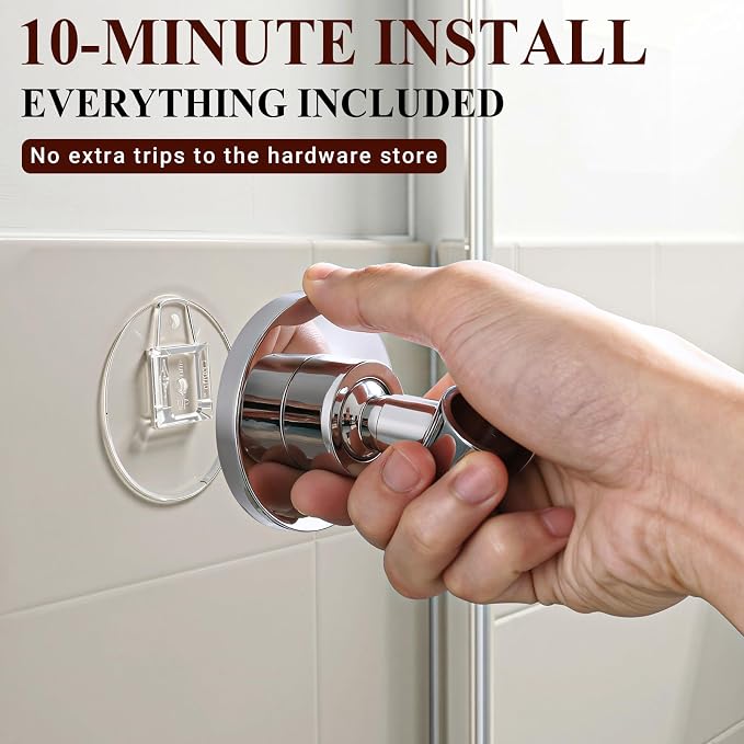 Metal Shower Head Holder, Adjustable Shower Wand Holder, Easy Install with Strong Adhesive or Drill Kit