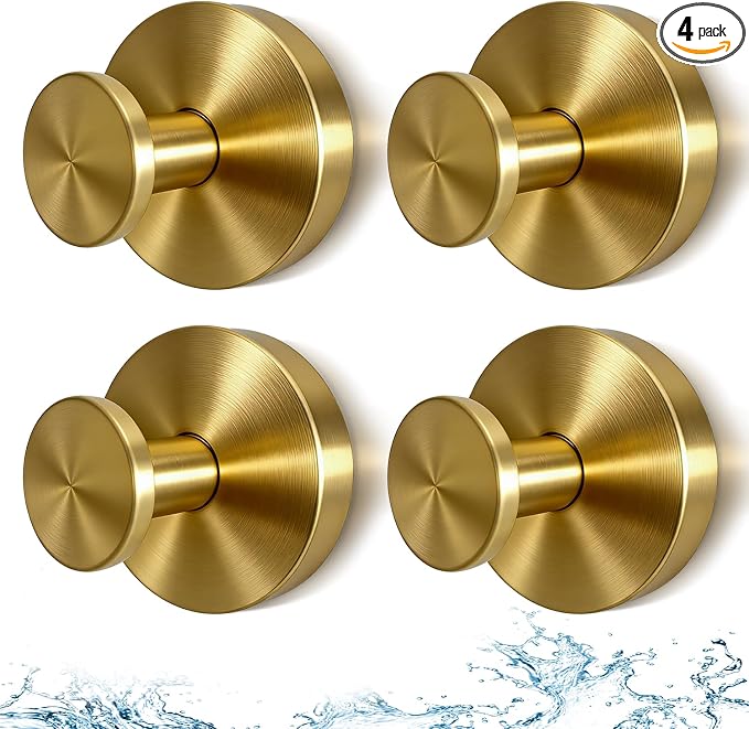 2026 Upgraded No Drill Gold Suction Cup Hooks for Shower, Heavy Duty Suction Hooks, Gold Bathroom Towel Hooks for Windows, Glass Door & Tile, 4 Pack