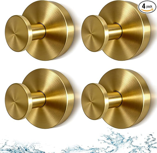 2026 Upgraded No Drill Gold Suction Cup Hooks for Shower, Heavy Duty Suction Hooks, Gold Bathroom Towel Hooks for Windows, Glass Door & Tile, 4 Pack