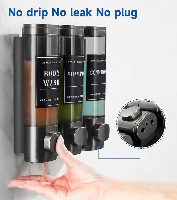 Cabo Deseado Shower Soap Dispenser Wall Mounted No Drill Shampoo Dispenser for Shower Wall Shampoo and Conditioner Dispenser Bathroom Hotel 3 * 350ml Gungray with Labels