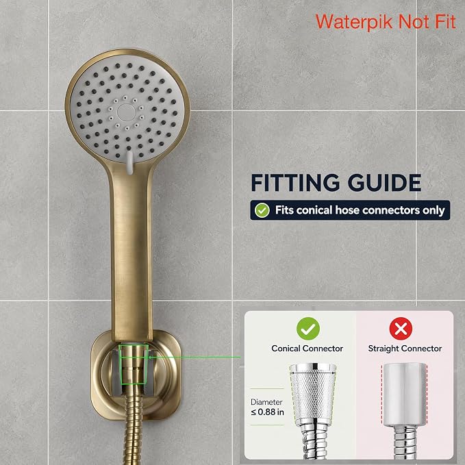 Handle held Shower Head Holder Wall Mount -Adjustable in 5 Positions - Dual Mount Option (Screw/Adhesive) - Brushed Gold