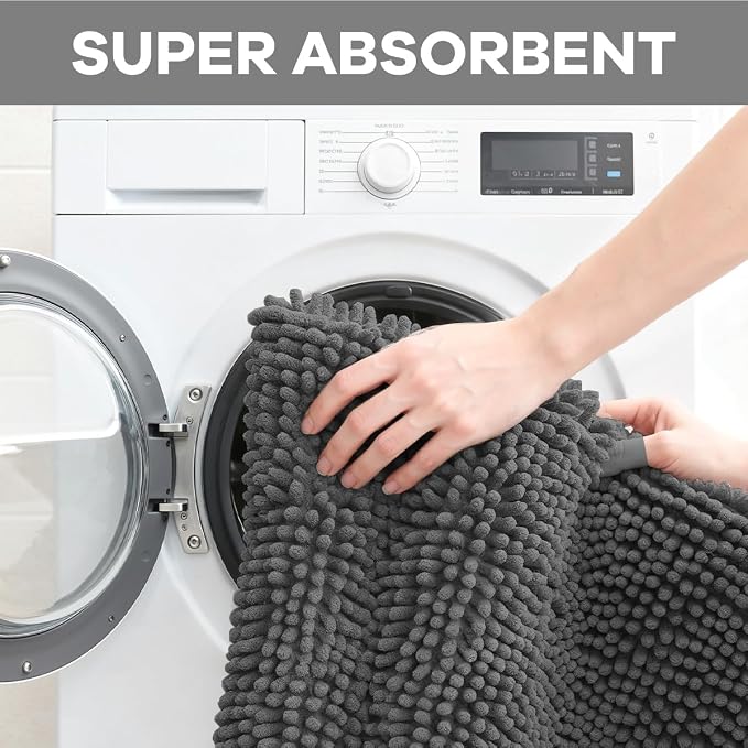 RUN HELIX Toilet Rugs U-Shaped 20x20 Extra Soft Chenille Bath Rugs, PVC Backing Quick Dry, Machine Washable Contour Bathroom Rugs for Toilet Contoured Bath Mats Home Decor Accessories Dark Grey