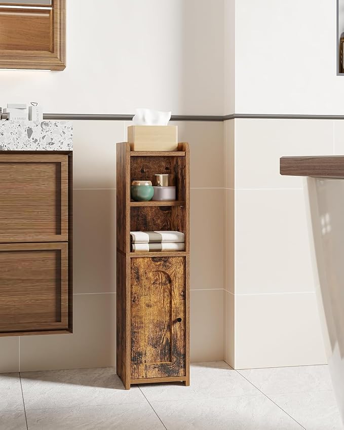 Hzuaneri Bathroom Storage Cabinet, Corner Floor Cabinet with Doors and Adjustable Shelf, Narrow Toilet Paper Cabinets, Bathroom Organizer for Small Spaces, Brown BC19701X