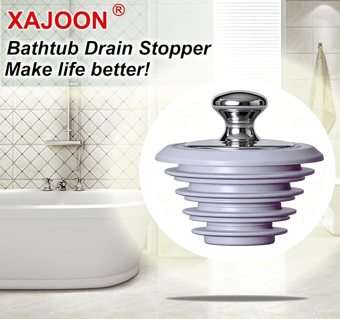 XAJOON Bathtub Drain Stopper,Tub Stopper,Silicone Bathtub Stopper, Washbasin Drain Plug(Gray,Patented Product)
