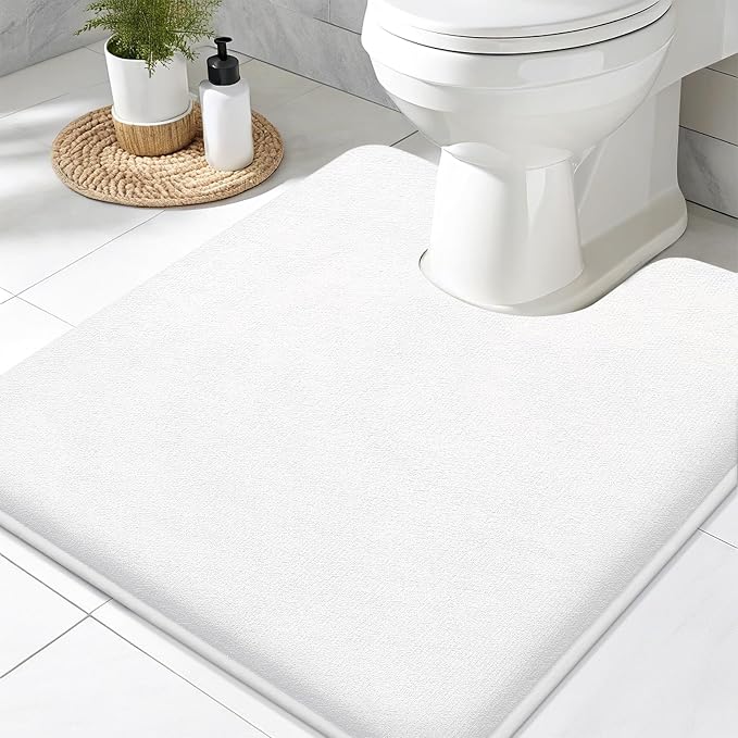 Smiry Memory Foam Toilet Rugs 20x20, Extra Soft Absorbent Bathroom Rugs | White, Quick Dry Machine Washable Non-Slip Contour Bath Mat for Toilet