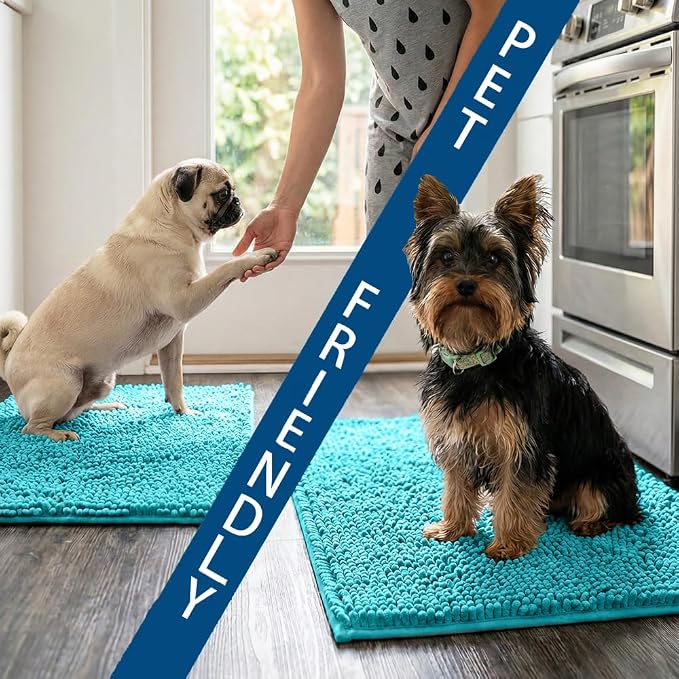 Bathroom Rugs Sets 2 Piece,Super Absorbent Chenille Bath Mats and U-Shaped Toilet Rug,Strong PVC Non Slip Backing,Microfiber Washable Dry Quickly Bath Mats for Bathroom(20"x32"+20"x20"U, Light Blue)