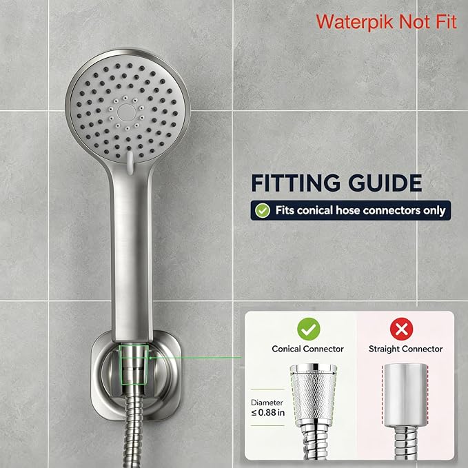 Handheld Shower Head Holder - 5 Angles Adjustable - Concealed Adhesive Mount with Screw Option - Wall Mount Shower Hose Holder (Brushed Nickle)