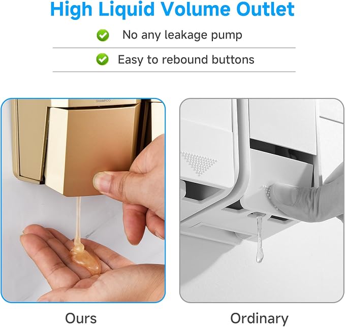 Shampoo and Conditioner Dispenser,Shower Dispenser 3 Chamber No Drill Shampoo Dispenser for Shower Wall Mounted Shower Soap Dispenser for Bathroom Hotel,Large Capacity 3 * 500ML,Gold