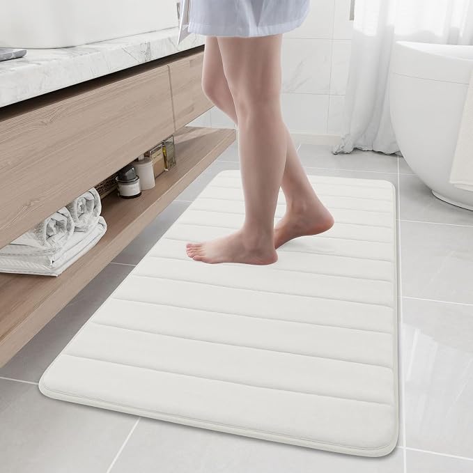 Buganda Memory Foam Bath Mat 47 x 24, Ultra Soft Absorbent Bathroom Rugs | Ivory, Machine Washable Quick Dry Bath Mats for Bathroom Floor, Shower and Tub, Home Decor Accessories
