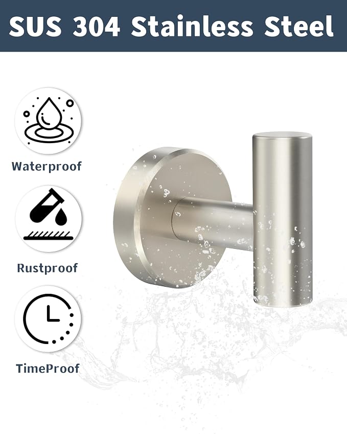 RARXTR Brushed Nickel Towel Hook, Coat Robe Clothes Hook for Kitchen Garage Wall Mounted 4 Pack, 304 Stainless Steel, Heavy Duty Door Hanger, Cabinet Closet Wall Hook for Hotel Pool (Brushed Nickel)
