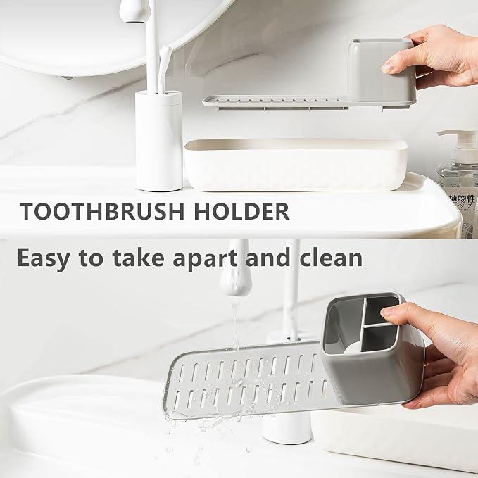 Vowupt Toothbrush Holder for Bathrooms, Toothbrush Organizer Countertop for Toothbrush Storage, Toothbrush and Toothpaste Holders Set with 3 Slots, Tooth Brushing Cup Caddy for Family-White