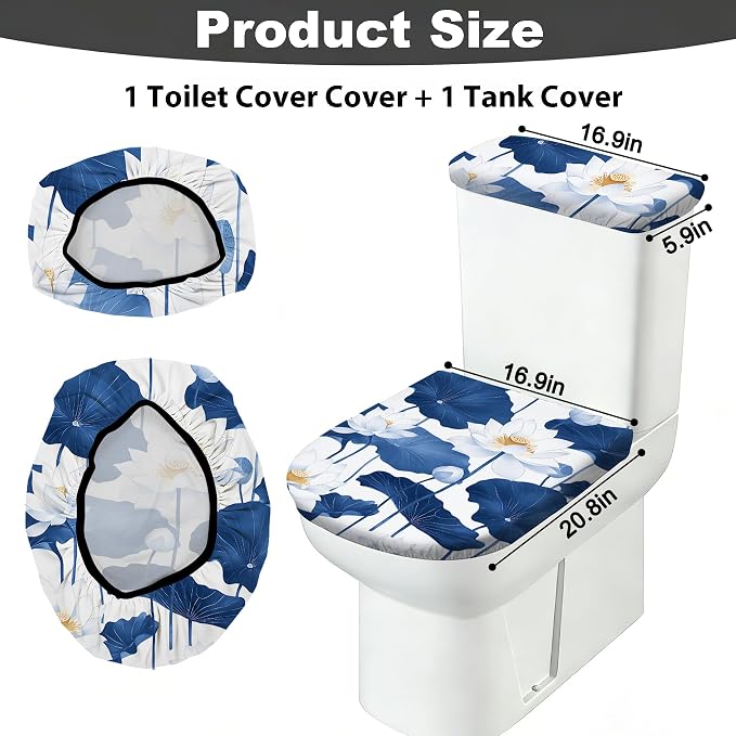 2 pack Toilet Lid Cover & Tank Lid Cover,Fits Standard & Elongated Toilet | Soft Stretchable Fabric,Machine Washable,Decorative Bathroom Protective Covers