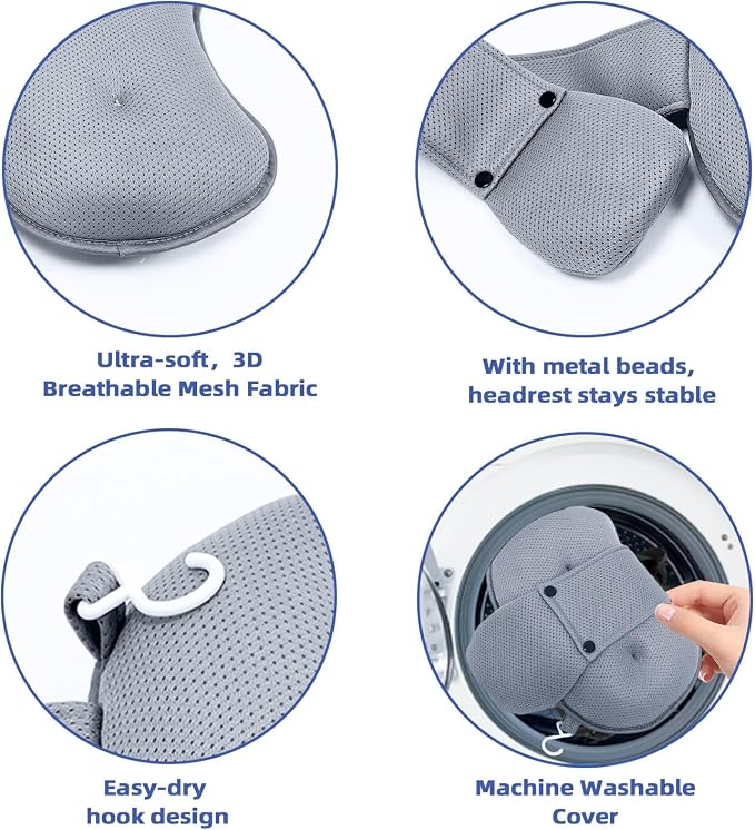 2-Pack Pillow for Hot Tub, Spa, and Chaise Lounge - Universal Headrest & Neck Support Cushion, 3D Mesh Adjustable Height with Long Strap, Easy Drying (2-Pack,Gray)
