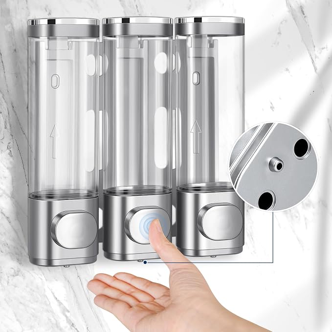 Shower Soap Dispenser,Shampoo and Conditioner Dispenser | Shower Dispenser 3 Chamber No Drill,10.14 oz 3-in-1,Wall Mounted Refillable Bottles,Shower Accessories for Bathroom,RV&Hotel