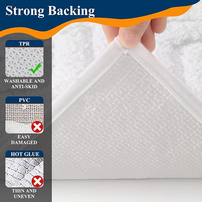 Ileading Bathroom Rugs Sets 5 Piece, Non Slip Washable Bath Mat Set | Absorbent Plush Microfiber Bathroom Mat Set with Toilet Cover, Bath Runner and U-Shaped Contour Rug for Tub, Shower, White