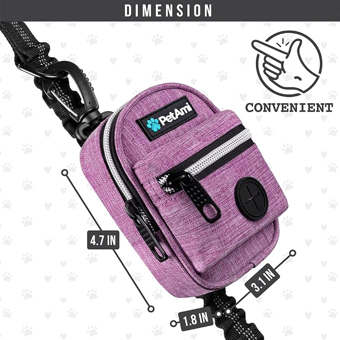 PetAmi Dog Poop Bag Holder for Leash, Waste Bag Dispenser Pet Pouch, Purple | Doggy Puppy Walking Accessories Travel Camping, Dog Treat Pouch Supplies Must Have, Doggie Poo, Jogging, Walks