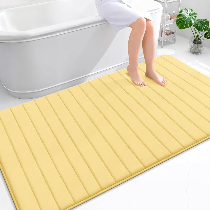 OLANLY Memory Foam Large Bath Mat 70x46, Super Soft Absorbent Bathroom Rugs | Yellow, Quick Dry Bath Rug, Machine Washable Shower Floor Mats, Bathmat Carpet for Bathroom Floor, Tub and Shower