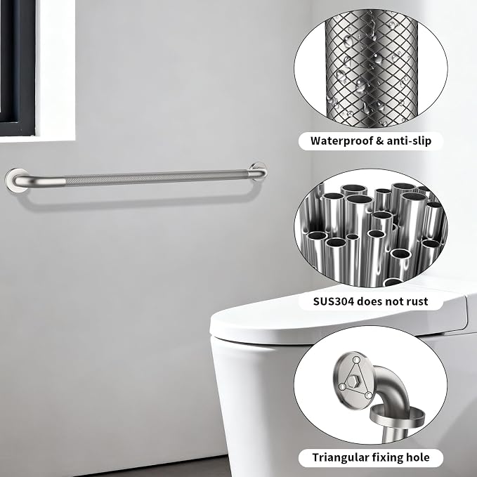 2 Pack 36 Inch Anti-Slip Grab Bar, ZUEXT Extra Long Stainless Steel Bathroom Safety Handle w/Knurled Grip, Wall Mounted Support Rail for Bathtub, Shower, Toilet Seniors Handicap Safety(Brushed Nickel)