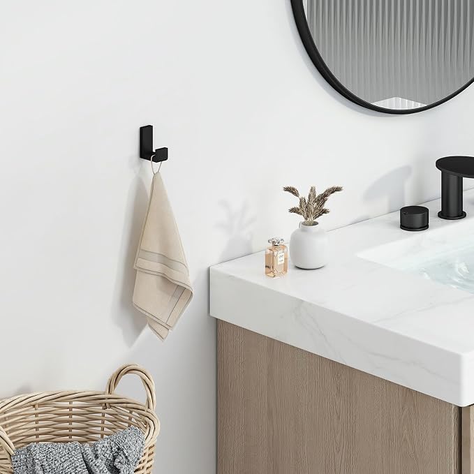 Angle Simple Towel Hook for Bathroom, SUS 304 Stainless Steel Compact Shower Robe Coat Wall Hook, Matte Black