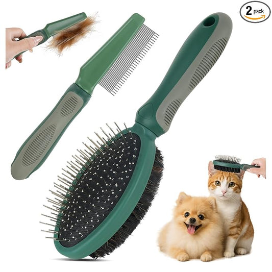 2PCS Pet Grooming and Deshedding Tools | 2-In-1 Double-Sided Cat Brush for Shedding and Bathing, Dogs & Cats Shedding Comb for Long and Short Haired Dogs Cats