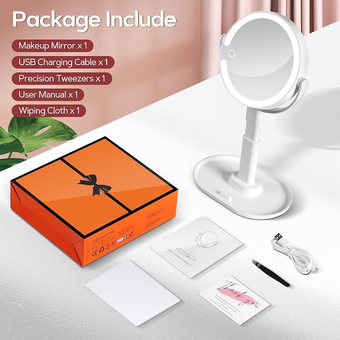 B Beauty Planet Vanity Mirror with Lights, 30X Magnifying Makeup Mirror, 3 Lighting and Adjustable Brightness, Rechargeable 2-Sided Height Adjustable Desk Mirror for Bedroom, Gifts for Women Black