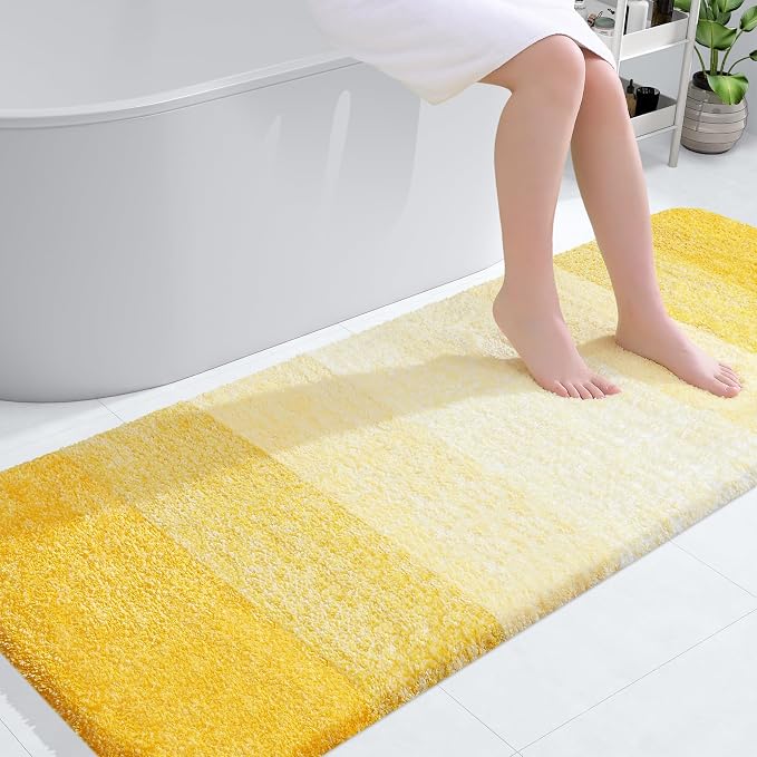 OLANLY Bathroom Runner Rug 59x24, Extra Soft Absorbent Microfiber Bath Rugs | Yellow, Non-Slip Quick-Drying Rubber Backing, Washable Long Bath Mat for Floor, Tub and Shower, Home Decor