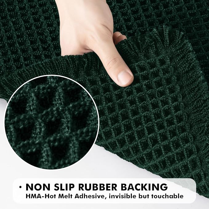 MIULEE Set of 2 Waffle Bathroom Rugs Dark Green Bath Mat 17"x24"+18"x30" | Non Slip, Super Absorbent, Washable, Ultra Soft, Rubber Backed, Small Boho Bath Rugs for Bathroom Floor Tub Shower