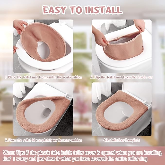 Legigo 5 Pack Toilet Seat Cover, Soft Toilet Seat Warmer Pads for Bathroom | Warmth, Comfort & Easy to Install, Toilet Seat Cushion Covers, Washable and Stretchable(Knit Elongated Light)