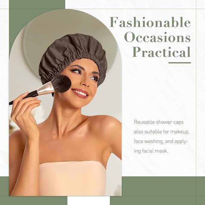 Edoneery Shower Caps for Women Reusable Waterproof, Shower Hair Cap | Washable Bonnet, Wide Elastic Band, Large Fit, Holds Long Hair, Braids Friendly, Bath Accessories, Spa, Travel