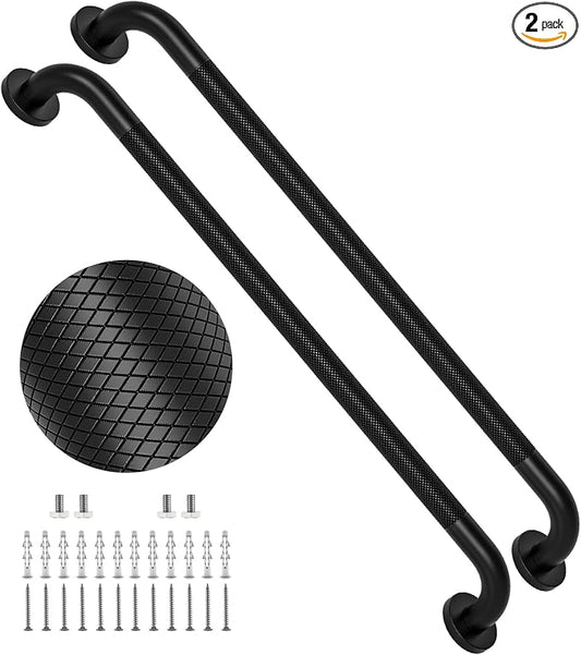 32 Inch Black Shower Grab Bar with Anti-Slip Knurled Grip,YuanDe Stainless Steel Bathroom Grab Bars，Shower Handrail Support, Handicap Elderly Balance Assist Handles