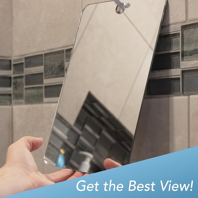 Shave Well X-Large Anti-Fog Shaving Mirror with Removable Adhesive Hook | XL Fogless Hanging Bathroom Shower Mirror with Handheld Option | Includes Long-Lasting Removable Adhesive Hook for Wall