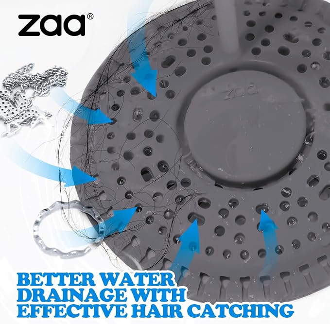 Shower Drain Hair Catcher Silicone Flat Floor Strainer Protector | 2 Pack Black Weighted Flat Shower Drain Protectors, Traps Hair Before Clogs, Easy to Clean in Seconds, Fits Flat Floor Drains