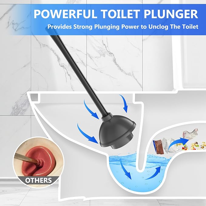 Toilet Plunger with Holder, Plungers for Bathroom Heavy Duty for 5.7-inch Toilet Drain, Toilet Plunger and Holder Combo for Bathroom Cleaning (Style 2)