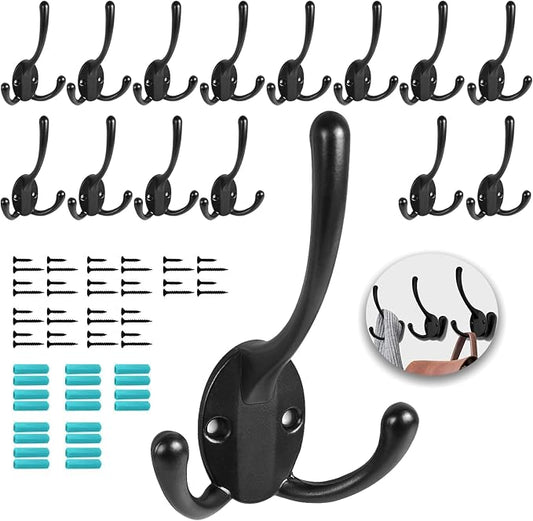 Wall Mounted Coat Hooks 15 Packs Heavy Duty Black Hardware Robe Hooks Decorative for Single Hanging Coats Towel Cubicle Classroom Kitchen Bath Backpack Hat Hook