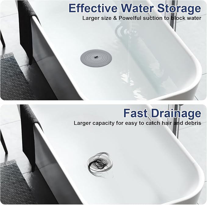 TRAPMATE Tub Stopper, Reversible Bathtub Drain Hair Catcher & Stopper, Ultra Revolutionary Bath Tub Drain Protector, Stainless Steel Hair Catcher & Silicone Stopper, 4.4" Drain Cover for Shower, Bath