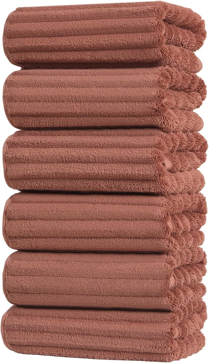ZVH Hand Towels for Bathroom 6pcs,Quick Dry Microfiber,Super Soft Absorbent | 14X29.5inch,Machine Washable,Hand Towels With Hanging Loops for Spa,Gym,Kitchen,Hotel (Terracotta, Set of 6)