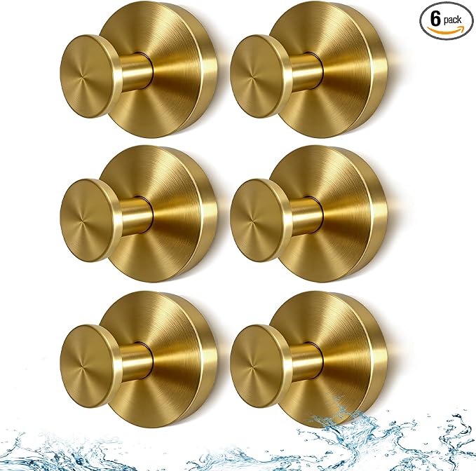 2026 Upgraded No Drill Gold Suction Cup Hooks for Shower, Heavy Duty Suction Hooks, Gold Bathroom Towel Hooks for Windows, Glass Door & Tile, 6 Pack