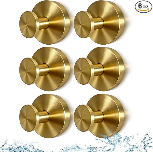 2026 Upgraded No Drill Gold Suction Cup Hooks for Shower, Heavy Duty Suction Hooks, Gold Bathroom Towel Hooks for Windows, Glass Door & Tile, 6 Pack
