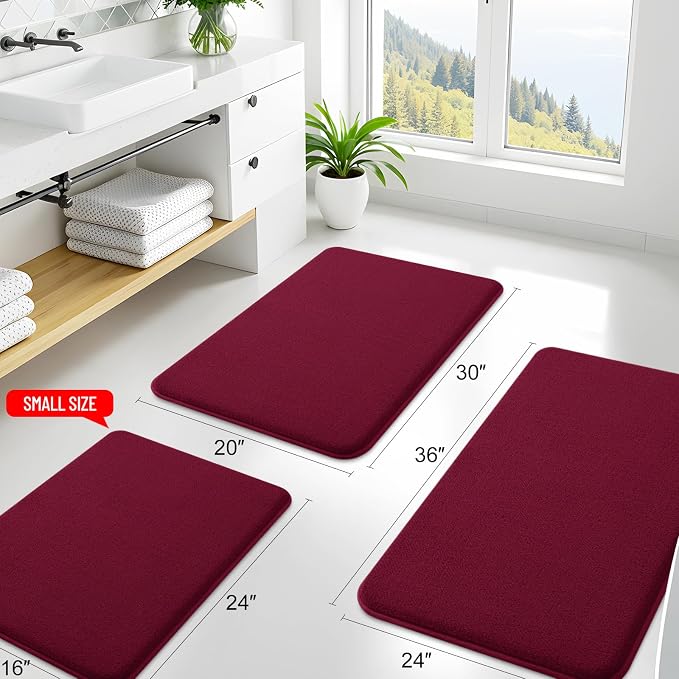 Smiry Memory Foam Bath Mat 47x17, Extra Soft Absorbent Bathroom Rugs | Burgundy Quick Dry, Machine Washable Bath Mats for Bathroom, Shower, Tub and Home Decor Accessories
